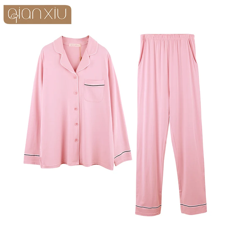 

Autumn and winter new ladies cotton cardigan pajamas plus size couples home service