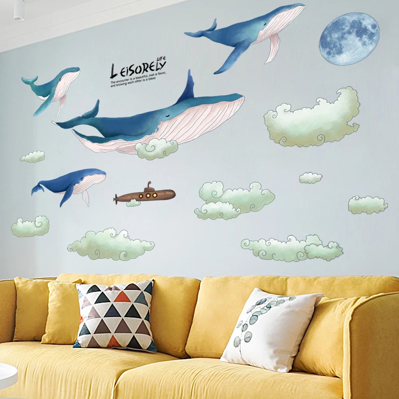 

Мультяшные настенные стикеры с Китом для гостиной, дивана, фона для телевизора, постер, спальни, теплые самоклеящиеся наклейки, обои