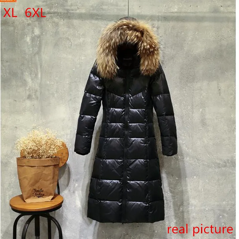 6XL большой размер пуховик женская зимняя куртка парка длинный мех с капюшоном