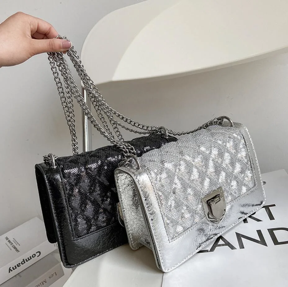 

Sequins Square Crossbody bag 2021 New High-quality PU Leather Women's Designer Handbag Luxury brand Shoulder Messenger Bag