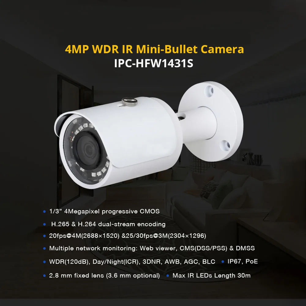 Dahua 2MP HDCVI Camera HAC HFW1200S S5 Водонепроницаемая цилиндрическая камера IR LEDs длина 30m