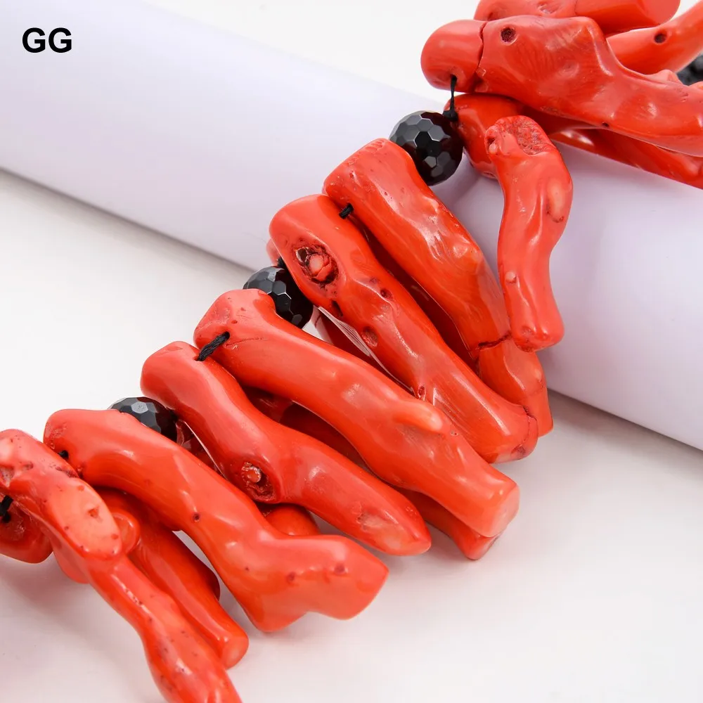 GG ювелирное изделие Массивное колье из оранжевого кораллового оникса 38-45 мм 20