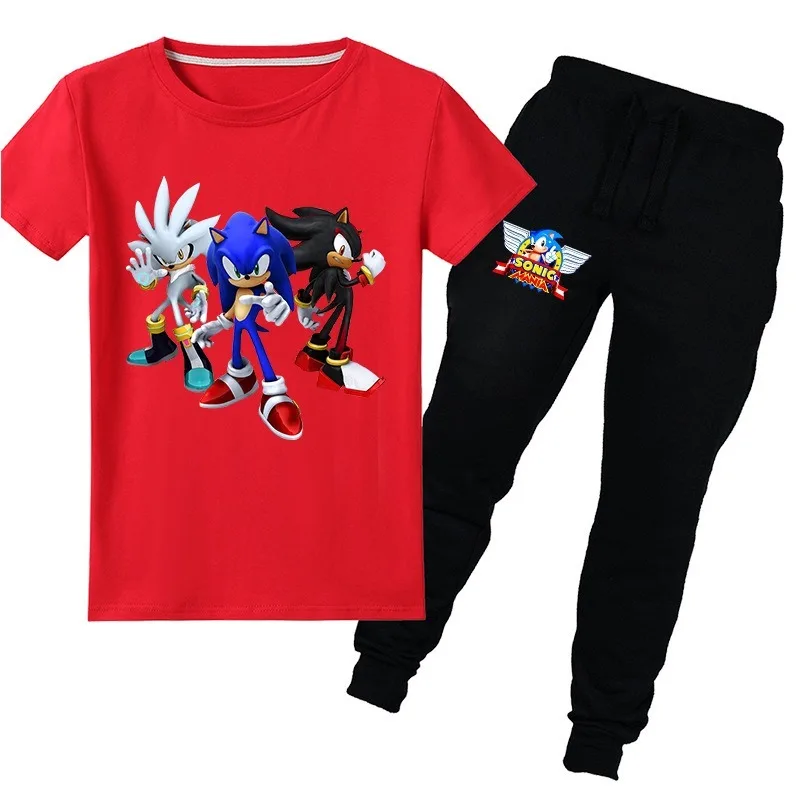 

2021 Explosion cartoon cotton short-sleeved T-shirt trousers suit summer sports leisure fashion home 4-15Y suit