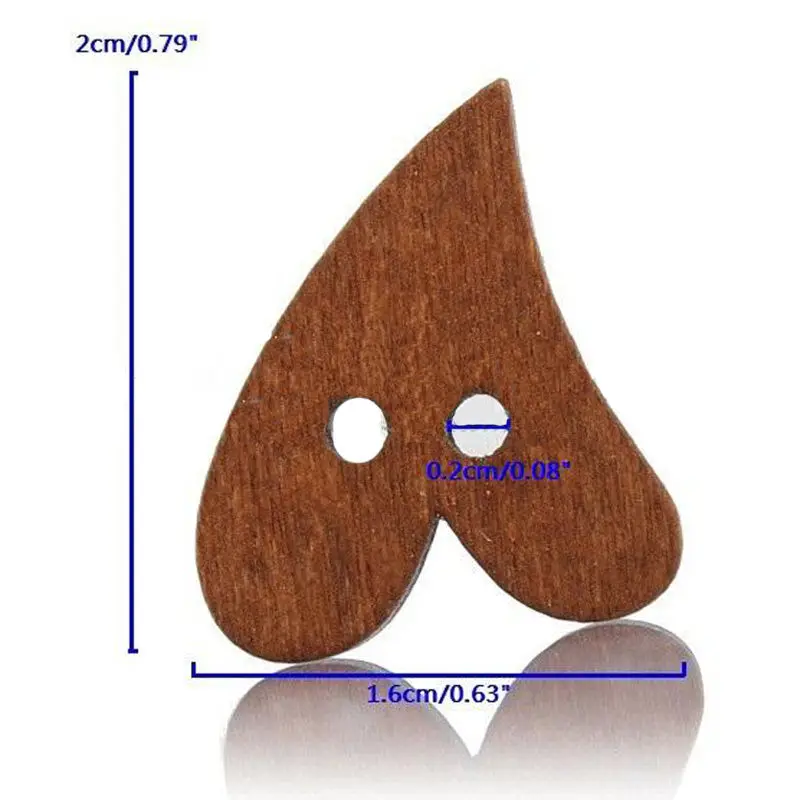 Деревянные пуговицы в форме сердца 10 шт./компл. 2 мм для рукоделия скрапбукинга