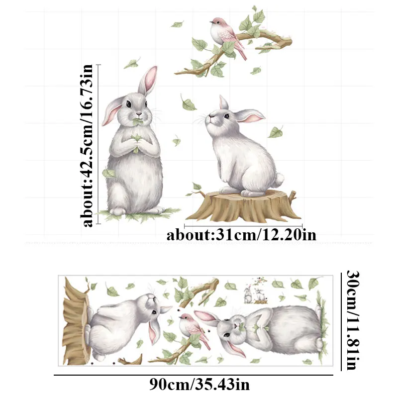 

Cute Wall Stickers Children's Room Wallpaper Waterproof Self-adhesive Wallpaper Rabbit And Bird Wall Stickers Animal Stickers