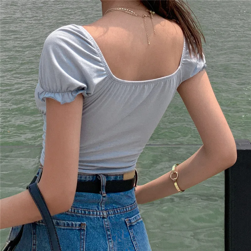 Однотонные женские футболки с коротким рукавом и v-образным вырезом топы для
