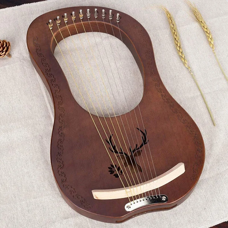 

Lyre Harp 10 String Harp Heptachord Mahogany Lye Harp with Engraved Tones, Tuning Wrench,for Music Lovers
