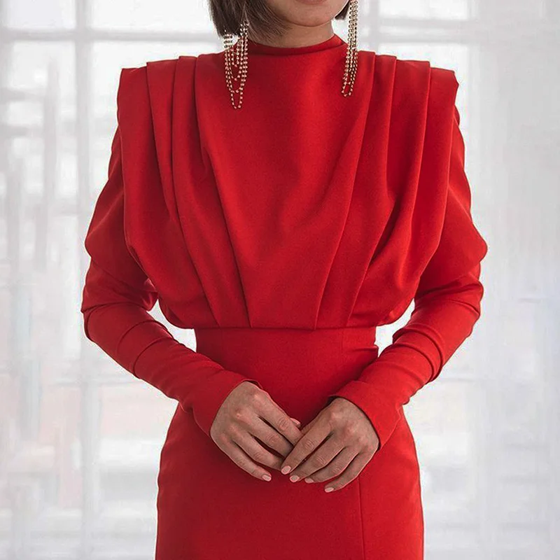 Женское плиссированное платье-макси Wefads с длинным рукавом однотонное