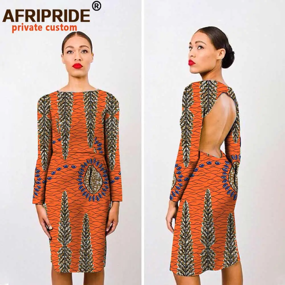 2019 африканские платья для женщин до колена с длинным рукавом и открытой спиной
