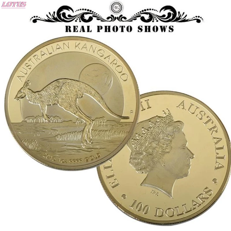 Значки Эмблемы австралийского кенгуру позолоченные монеты Елизаветы II дизайн