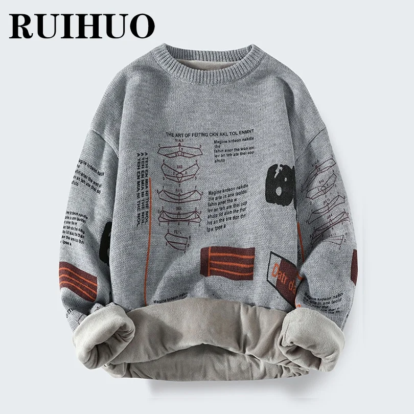 Свитер RUIHUO с графическим рисунком мужская одежда корейский модный мужской