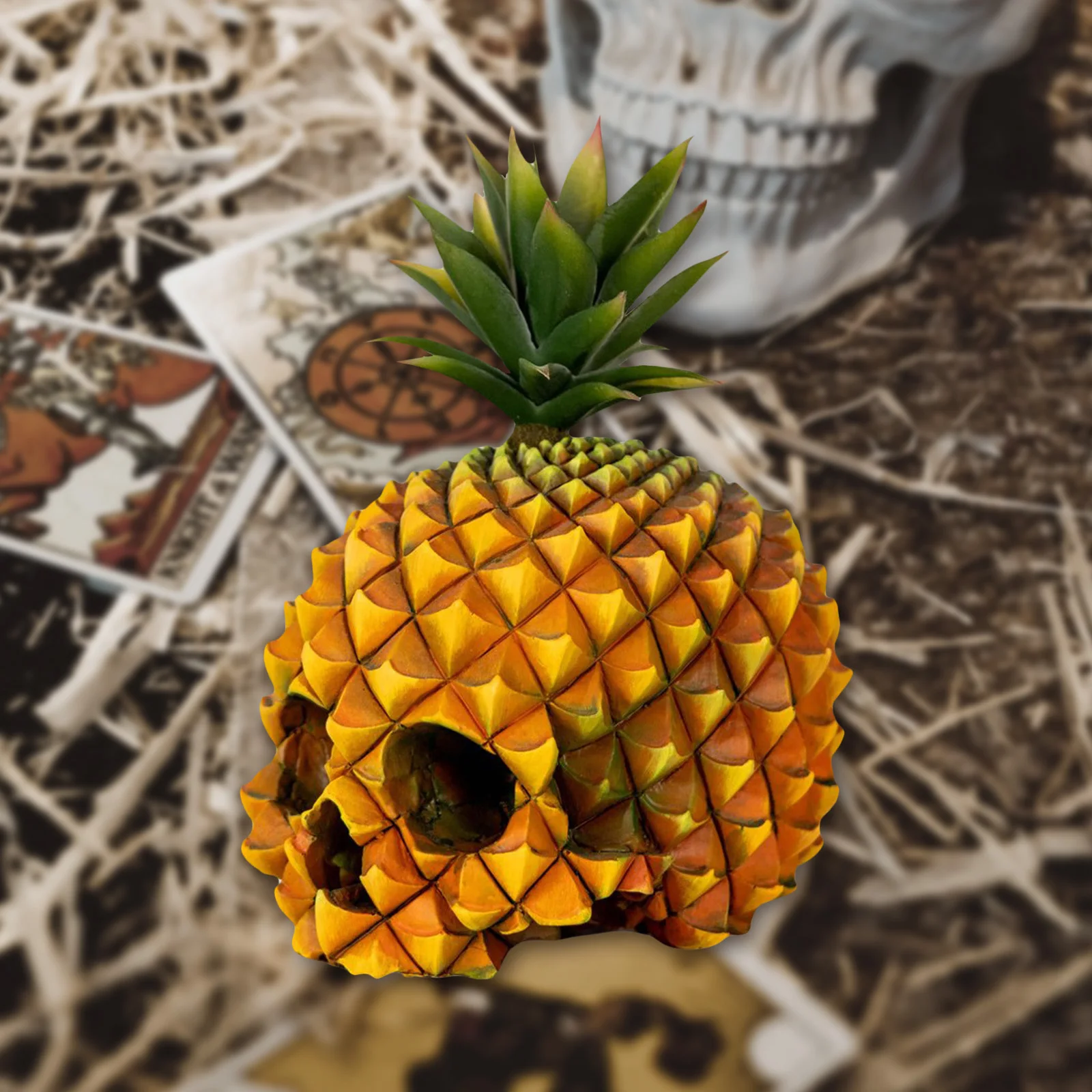 

3d-фигурка в виде ананаса, черепа на Хэллоуин