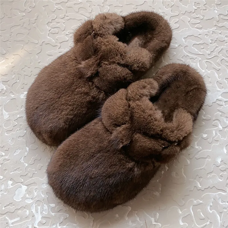 Тапки женские из меха норки роскошные модные плюшевые мягкие и удобные домашние