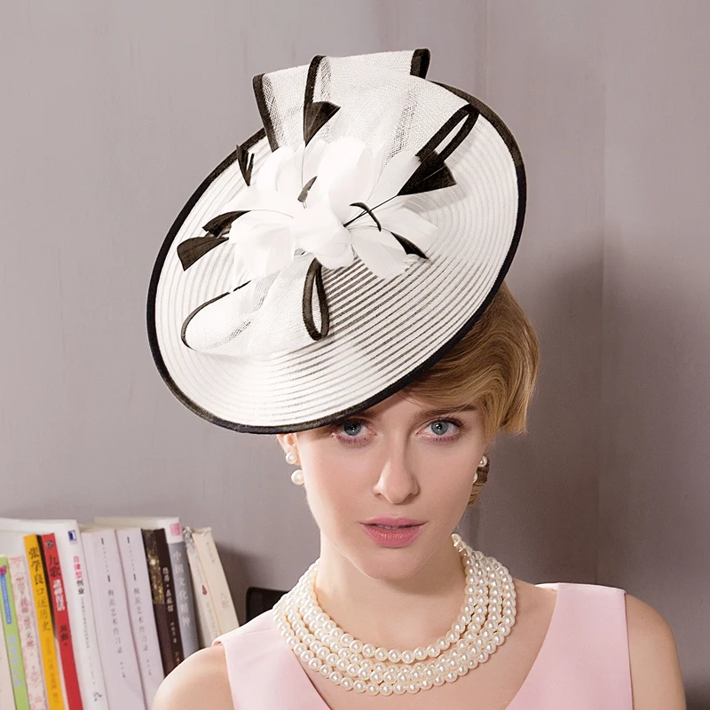 

British style sinamay base for Kentucky derby hat wedding Race hat female hemp yarn banquet headdress bride linen pink black hat
