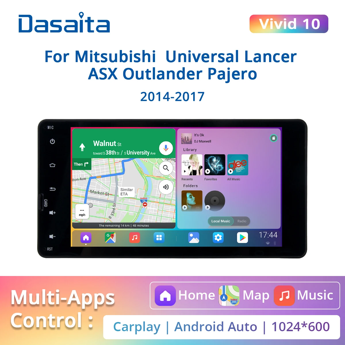 

Dasaita Vivid for Mitsubishi Lancer Outlander Pajero ASX triton Car Radio Android 10.0 universal 2 din GPS TDA7850 1024*600