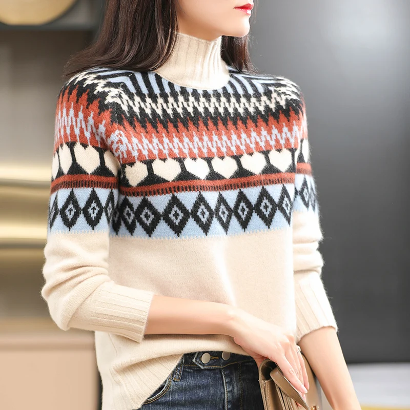 

MeetMetro Women Sweater Turtleneck 100% Wool Pullover Women Jumpers Winter Wool Knitted Sweaters Long Sleeve Vintage Sweater