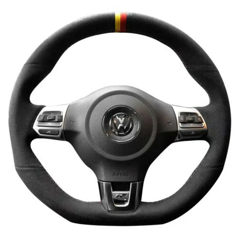 

Black Suede Leather Steering Wheel Red Stitch on Wrap Cover Fit For Volkswagen VW Golf 6 GTI MK6 / Polo GTI / Scirocco R