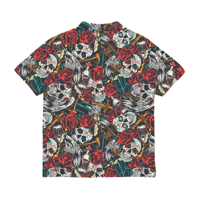 Крутые мужские рубашки IFPD на пуговицах с рисунком черепа и цветка в