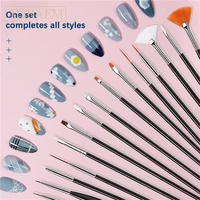 aoraem 15pcs nail brush painting black set nail pen pink art tools acrylic drawing pen for manicure professional salon design