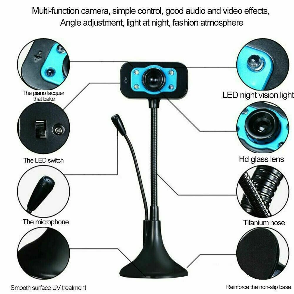 Webcam Live Broadcast USB Desktop Computer PC Video with Microphone Flexible Hose 4 LED Night Vision Camera Daily For Gaming | Компьютеры