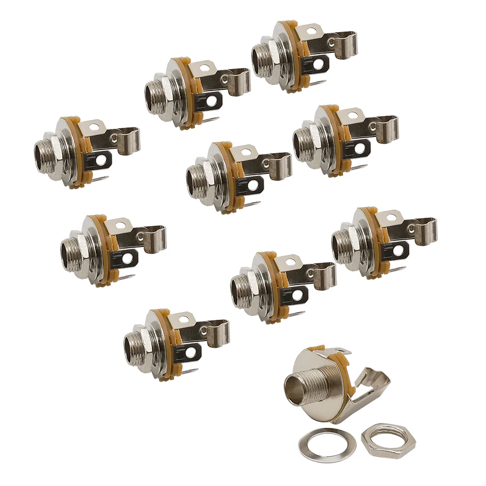 

10Pcs 6.35mm 1/4'' 2 Pole Mono Jack Guitar Solder Connector Panel Chassis Mount Audio Female Socket with Switch