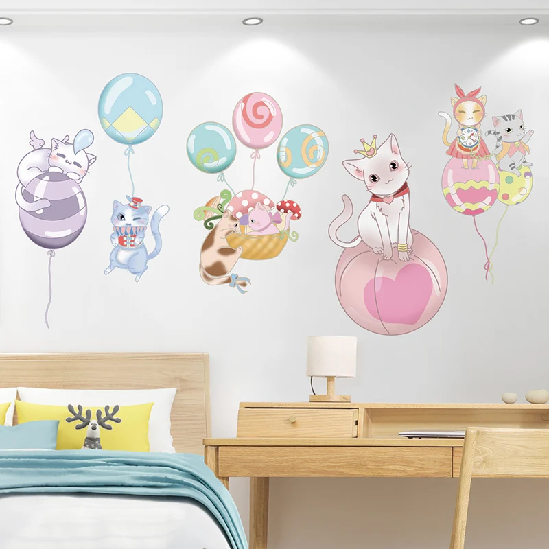 

Cute Cats Balloon Wall Sticker Home Decor Warm Wall Decoration Teen Room Dedroom Decoration Art Decals Self-adhesive Wallpaper