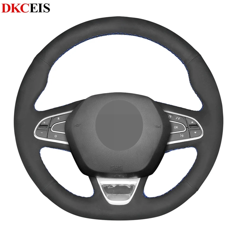 Сшитый вручную черный мягкий замшевый чехол рулевого колеса автомобиля для Renault