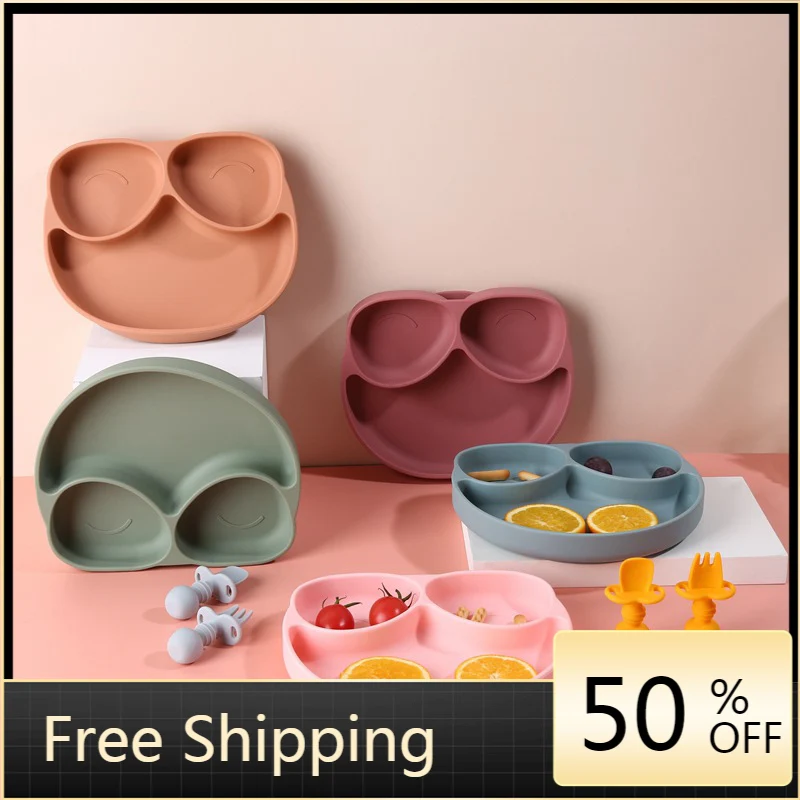 

Baby Silicone Tableware Baby Feeding Plate Set Waterproof Kids Non-slip Suction Silicone Dishes Bowl Spoon Fork Bib Plate Set