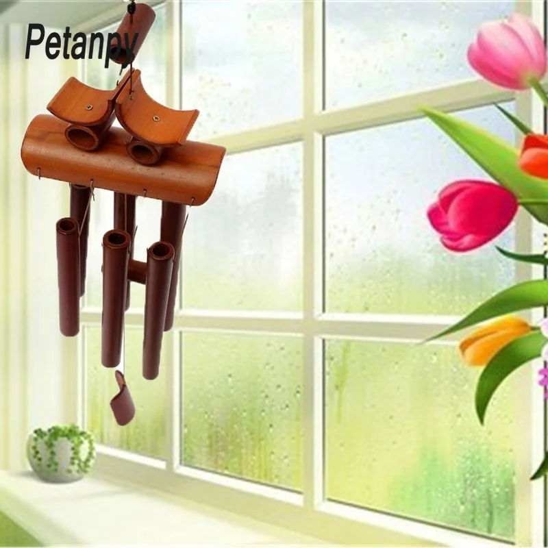 Бамбуковые деревянные ветряные колокольчики уличные Висячие для украшения сада