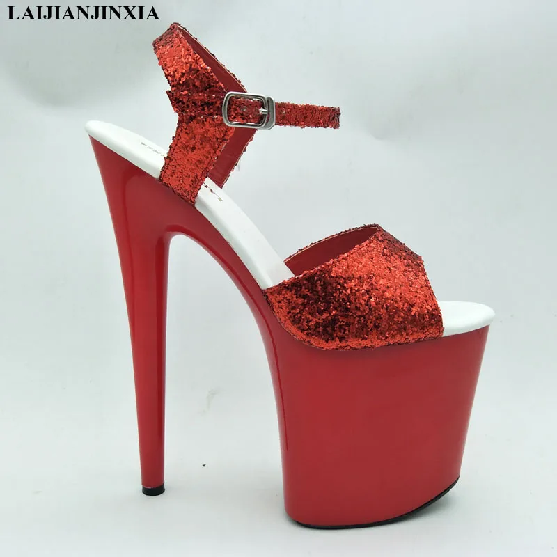 

LAIJIANJINXIA новые красные блестящие ремешки на щиколотке 20 см Ультра Высокий каблук прозрачные сандалии на платформе на каблуке Летняя женская обувь