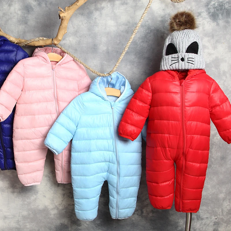 Теплый пуховик детский комбинезон из плотного хлопка с капюшоном одежда для