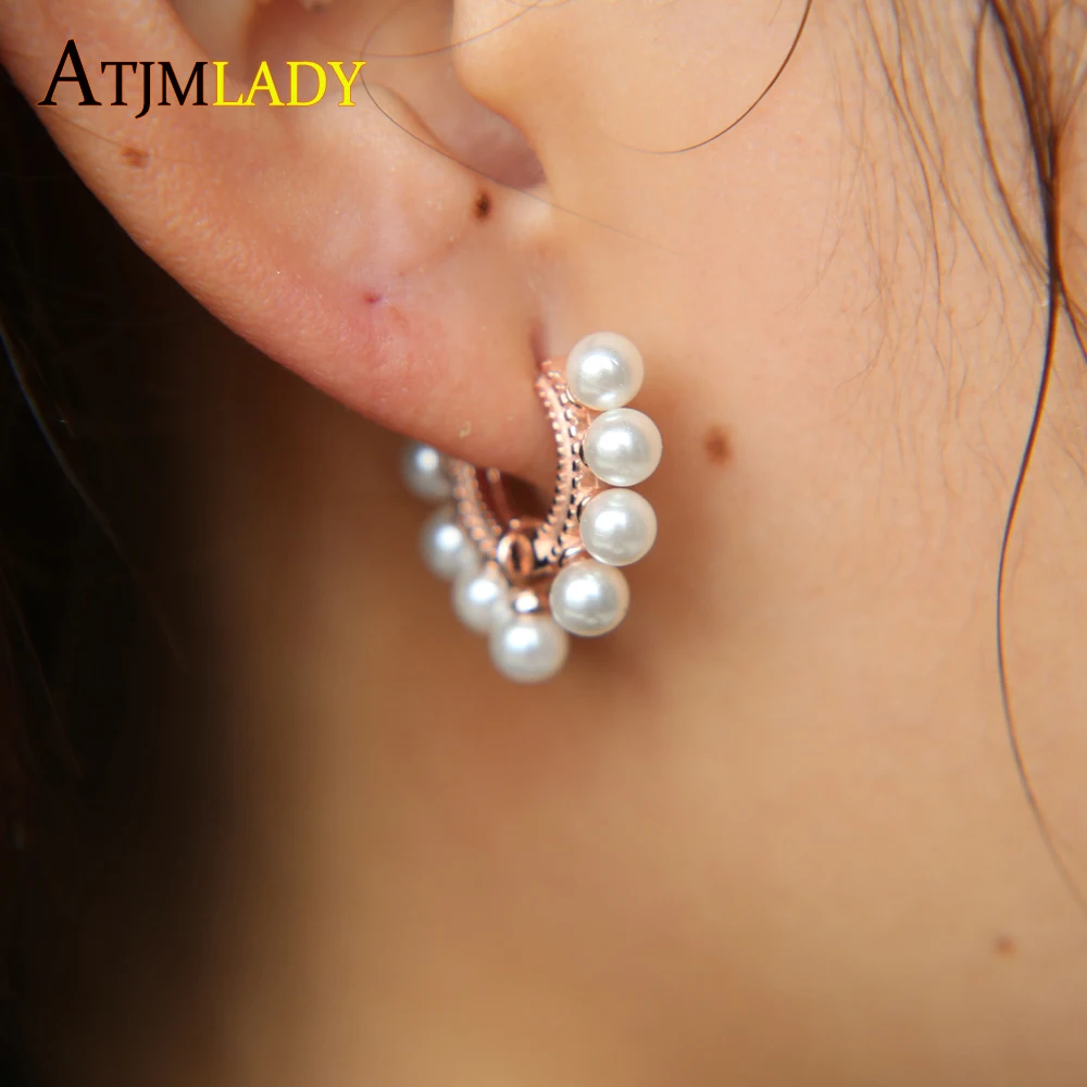 Женские классические серьги кольца из серебра 925 пробы с жемчугом 9 шт.