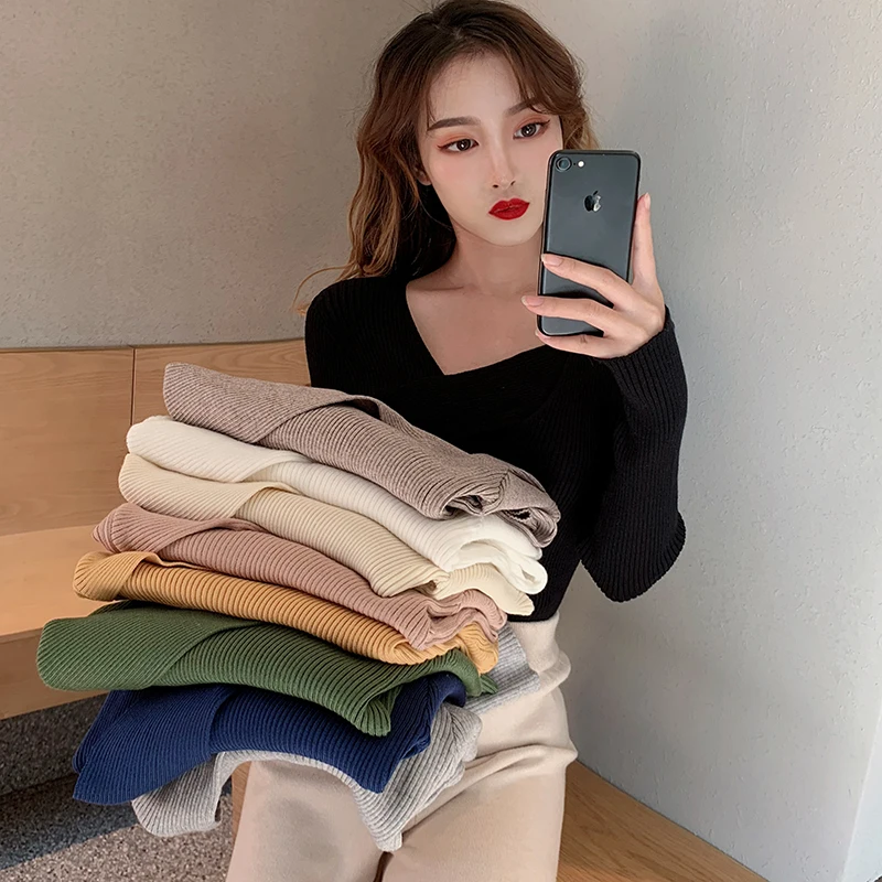 

Sexy V neck Sweater Women Sweaters Fashion Jersey Women Winter 2020 Autumn Pullover Women Sweater Jumper Truien Dames