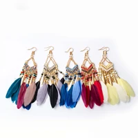 bohemian style long feather earrings womens earrings