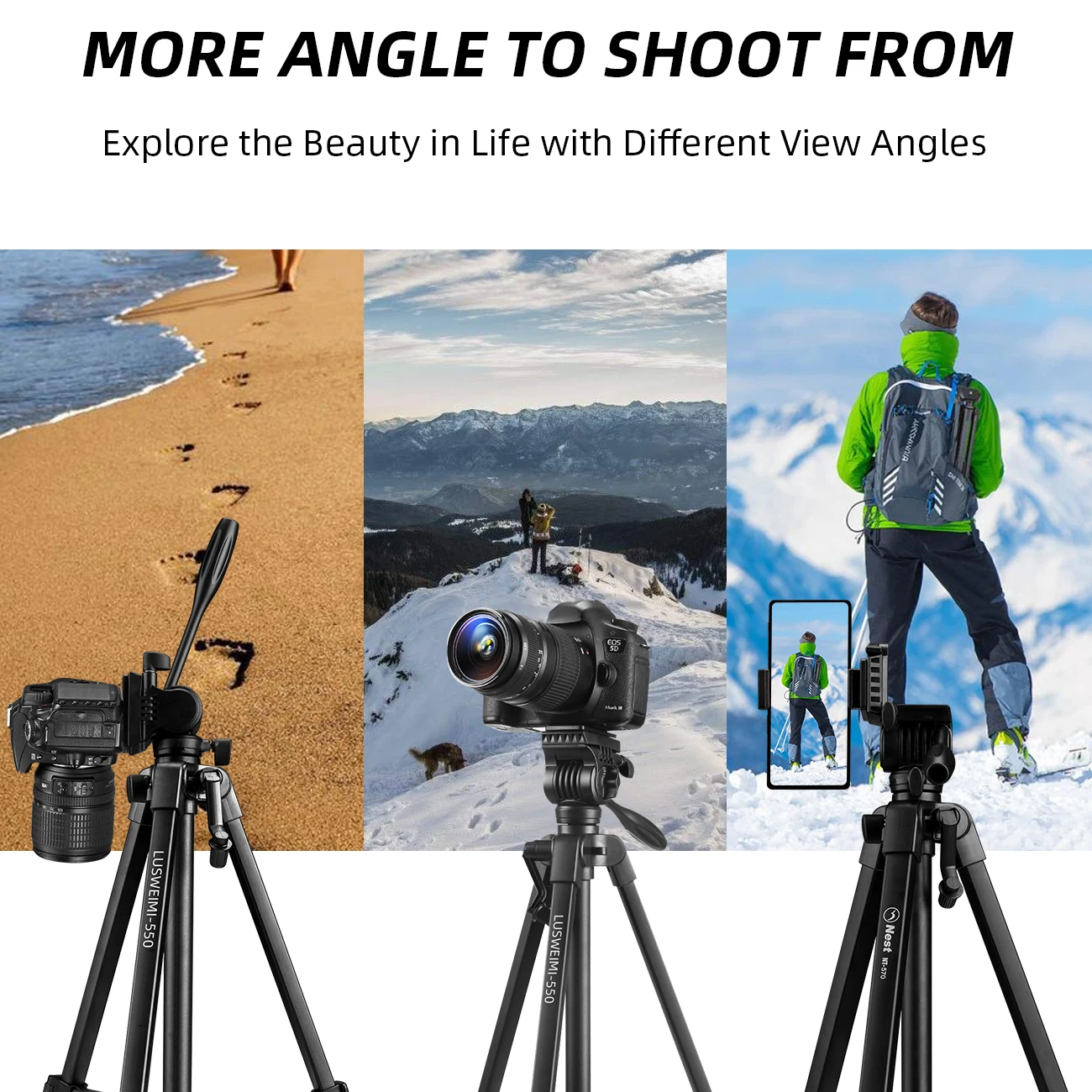 Штатив для камеры 150 см/60 дюймов DSLR с держателем телефона и дистанционным