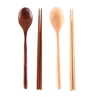 natural wooden spoon chopsticks wood portable flatware wooden tableware set camping flatware