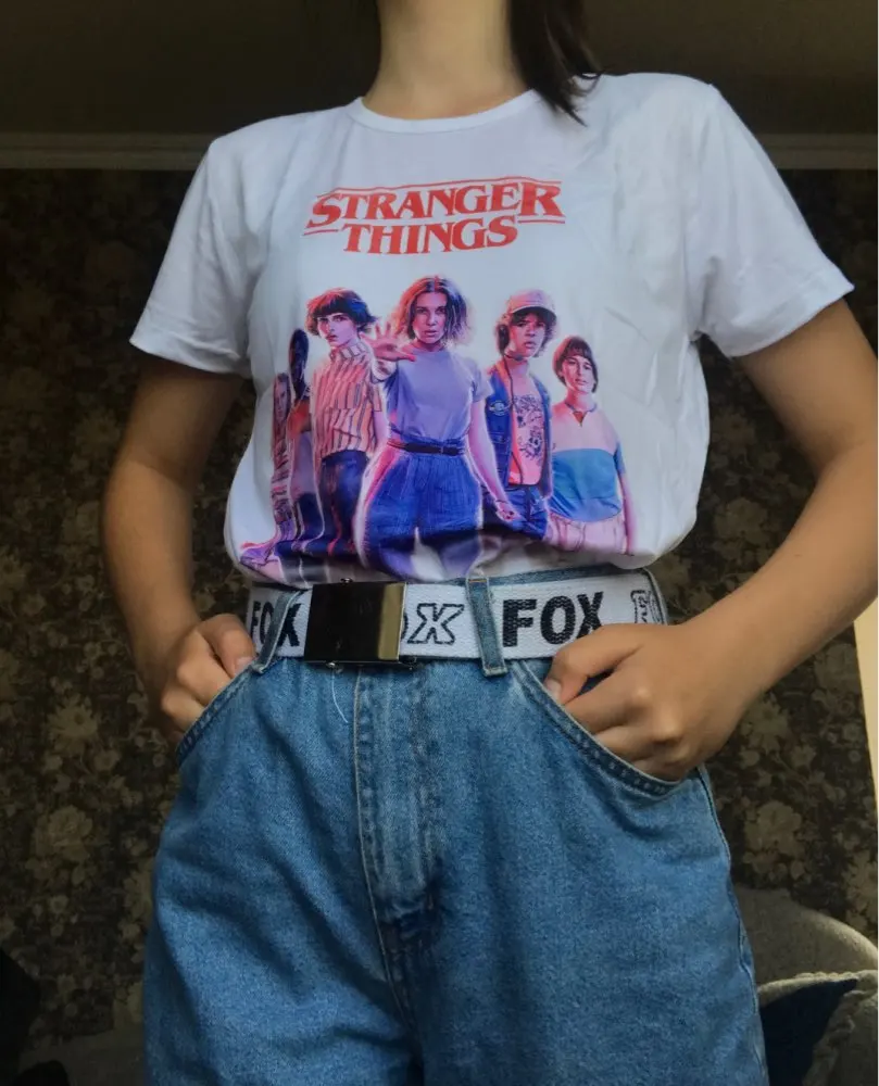 

PUDO Strange Things Blind GilUnisex Men Women Netflix Fan T-Shirt Street Style Grunge Black Tee Casual Loose Short Sleeves Shirt