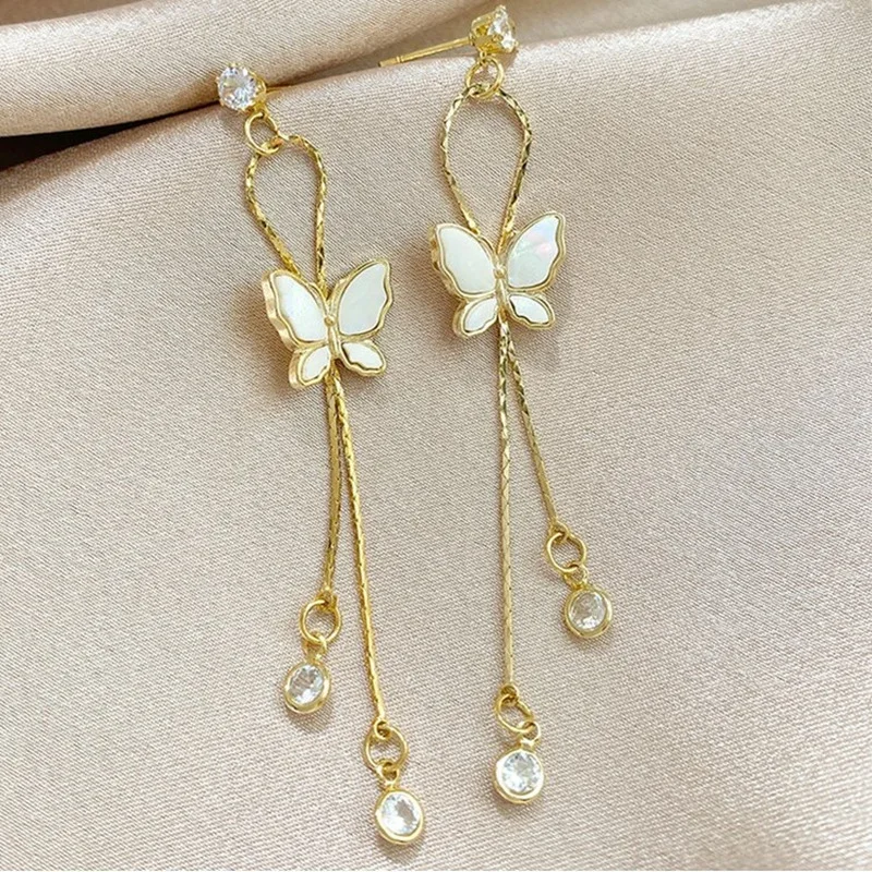

Korean Elegant Rhinestone Cute Butterfly Drop Earrings For Women Long Tassel Dangle Earrings Fashion Jewelry Girls Party Gift