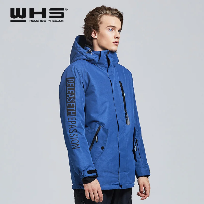 WHS мужская куртка для катания на лыжах, ветронепроницаемая, водонепроницаемая, теплая и плотная куртка, зимняя куртка, модная спортивная одежда из хлопка