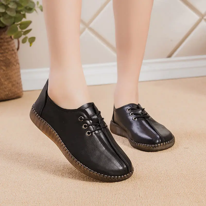 

Fashion Black Spring Shoes Female Comfort Lace Up Casual Sneakers 2021 New Womens Leather Flats Woman Mom Moccasins Loafers Lady
