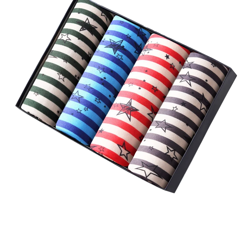 Трусы-боксеры мужские 4 шт./лот дышащие модные шорты с принтом нижнее белье -