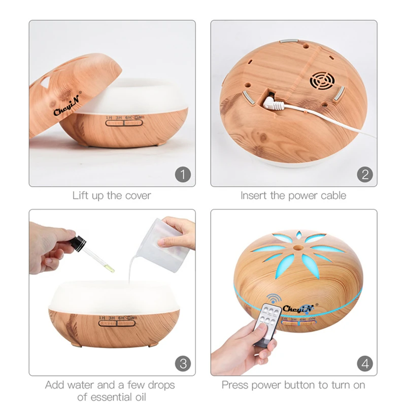 

550mL Ultrasonic Humidifier Remote control Aroma essential oil Diffuser 7 Color LED Lights Air Purifier For Home Office