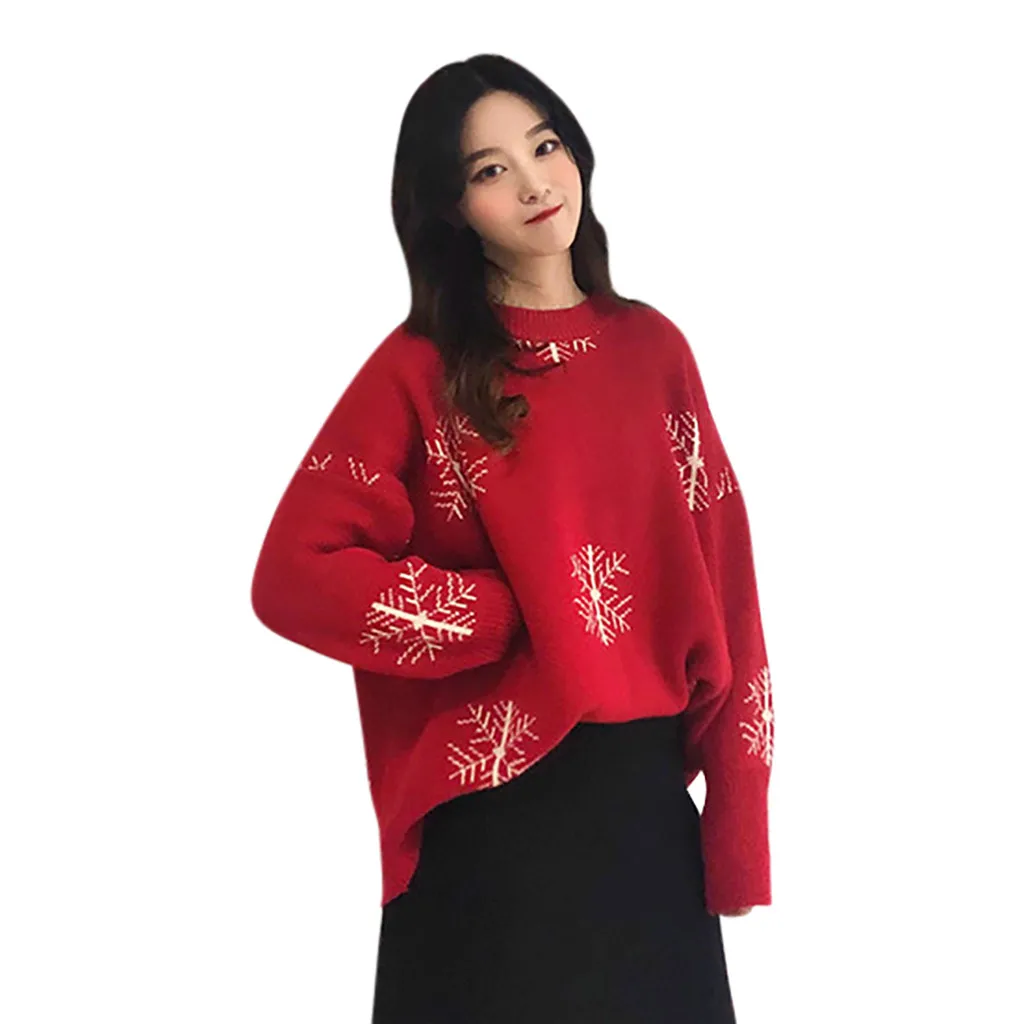 Christmas Women Sweater Santa Claus Reindeer Printed O-neck Long Sleeve Women Pullovers Winter Jumpers Knitwear Sweater