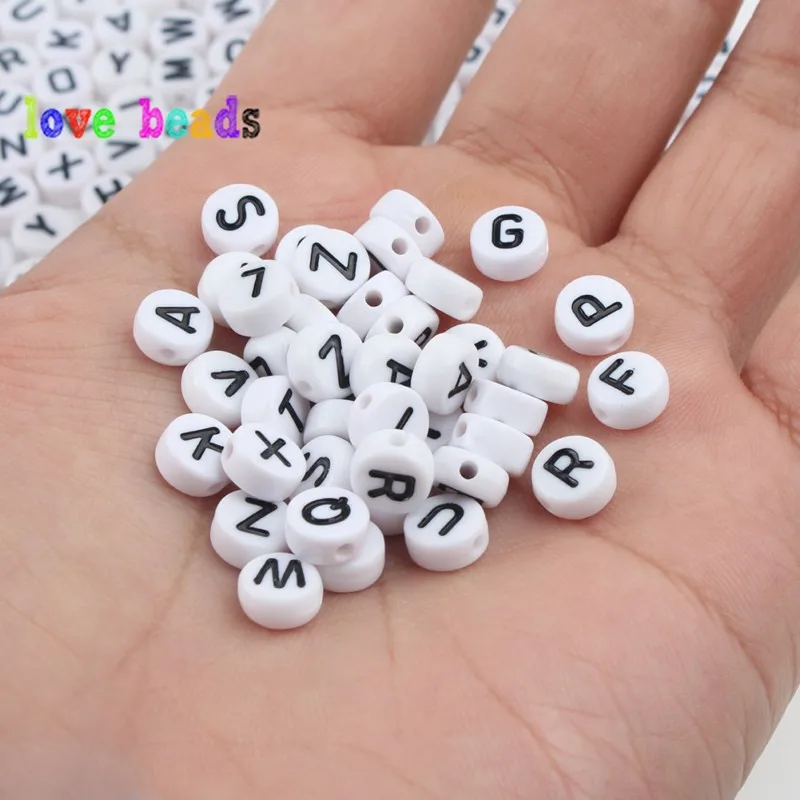 100/200/500 шт. 4x7 мм смешанные белые буквы бусины Круглые свободные акриловые для