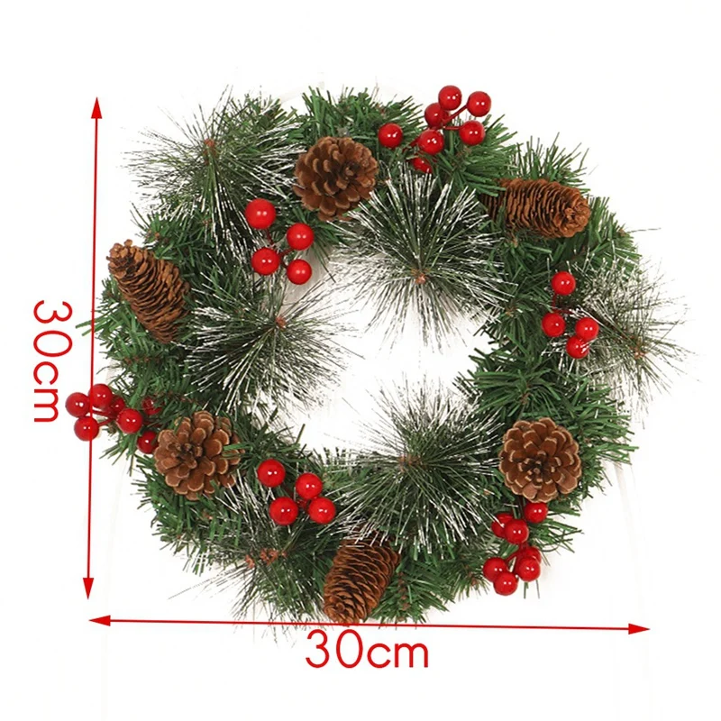 

Pine Wreath with Pine Cones and Red Berries, for Home Wall, Window, Staircase, Door Decor
