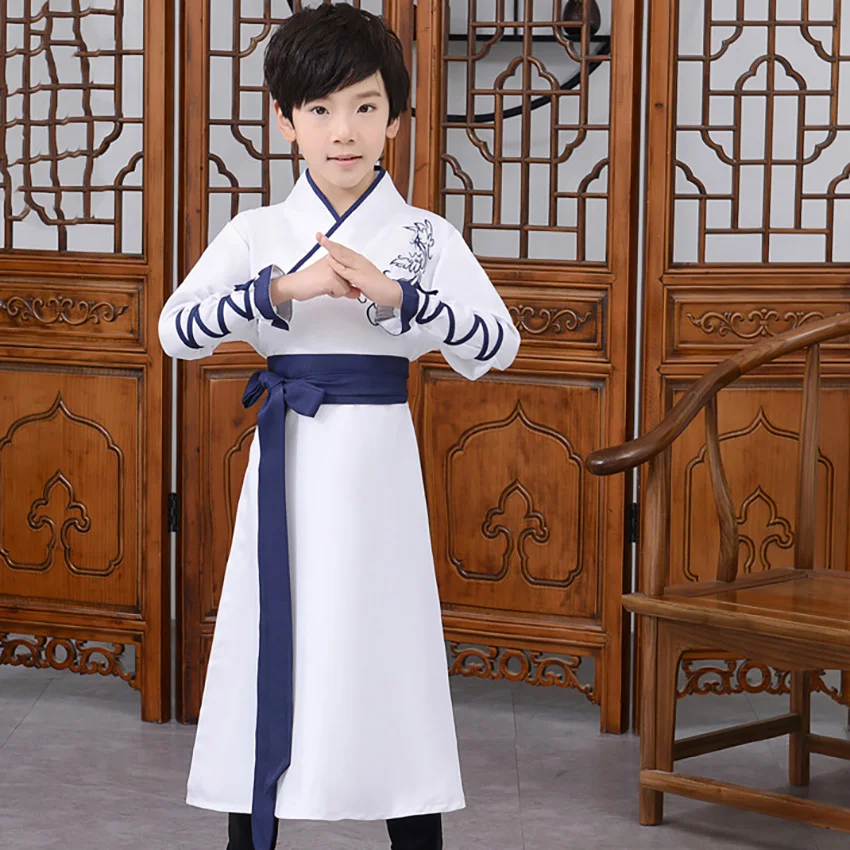 Древний Hanfu детский танцевальный костюм для взрослых, народное платье для девочек и мальчиков, традиционная китайская одежда, стильные праздничные наряды, нарядная сцена