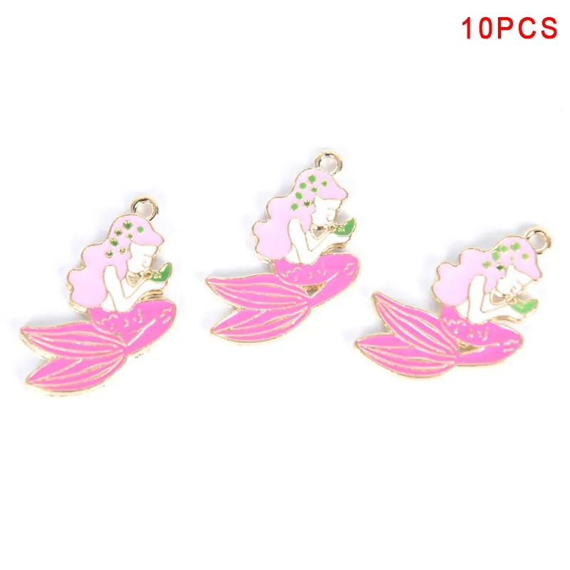 10 шт./лот металлические подвески в виде русалки из эмалированного сплава