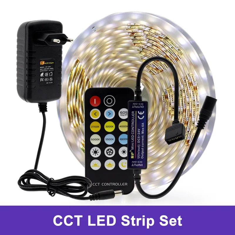 Double White DC12V 5050 Светодиодная лента RGB/RGBW/RGB+ CCT/двойной белый 5 м гибкий светильник+ РЧ пульт дистанционного управления+ адаптер питания набор светодиодных лент - Испускаемый цвет: Double White