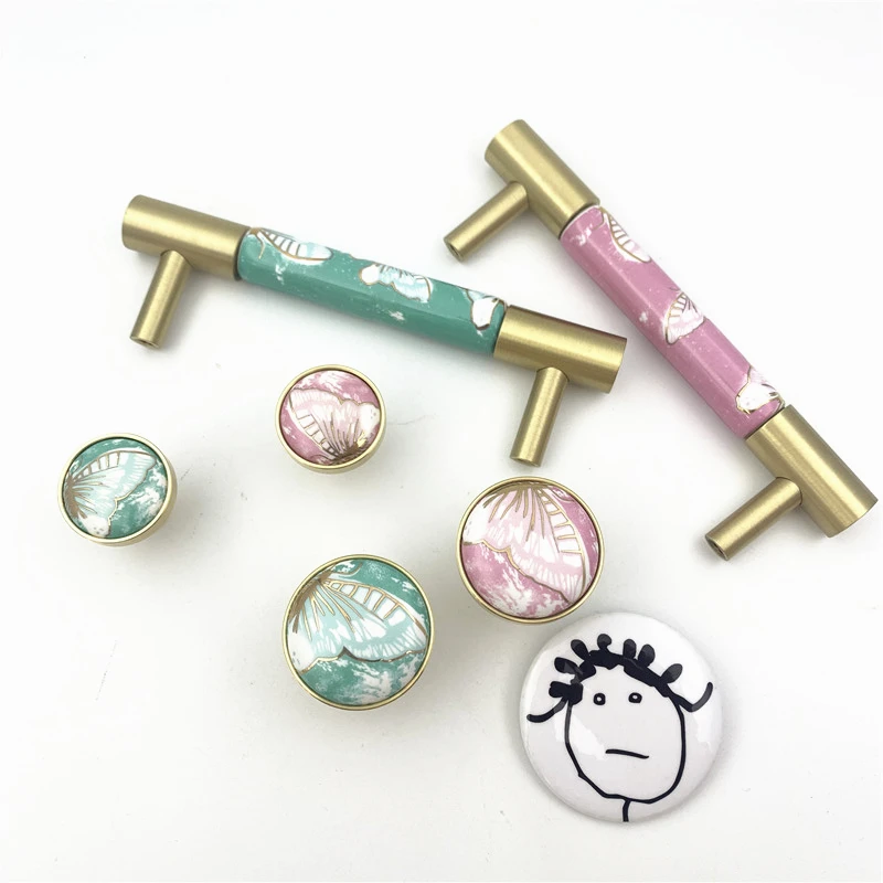 LCH в скандинавском стиле твердая латунная розовая Зеленая бабочка ручка для