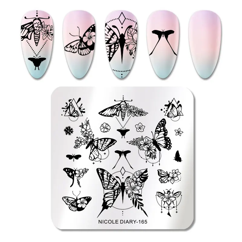 NICOLE DIARY Прямоугольный дизайн с французскими краями шаблонные штампы для нейл